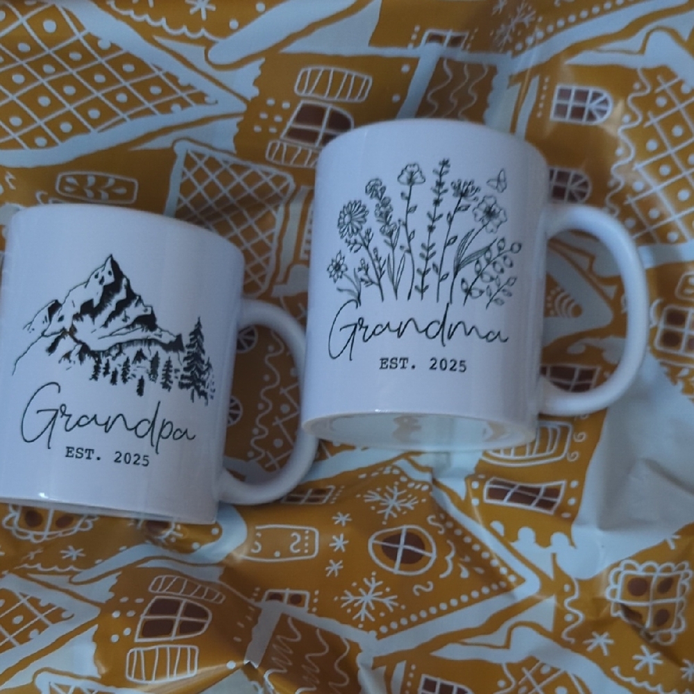 Grandma And Grandpa White Ceramic Mugs Set